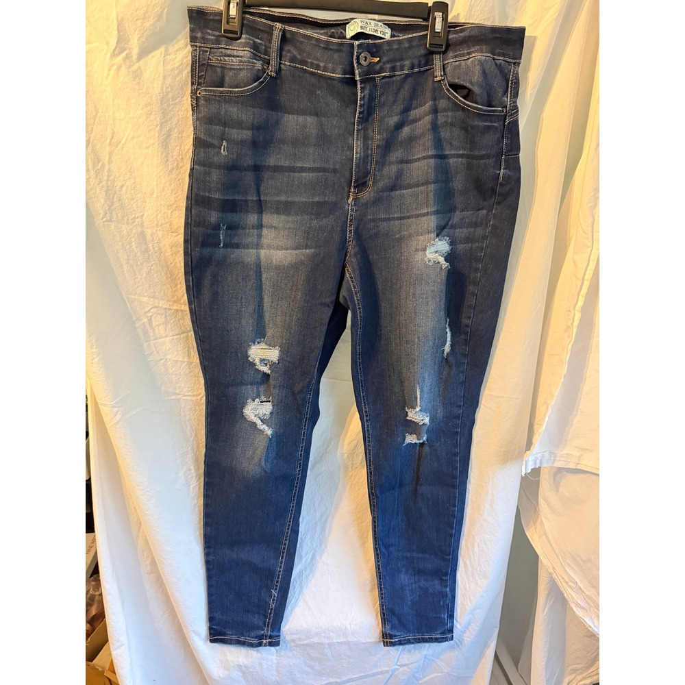 Wax Jean Butt I Love You Dark Wash Distressed Skinny Jeans Size 18 90133XL